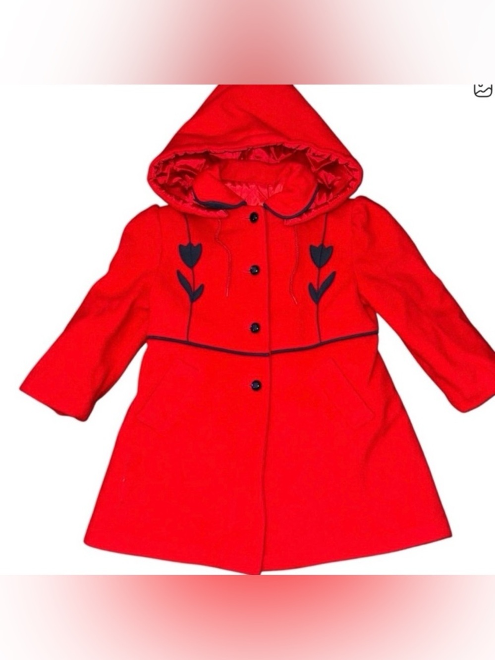 📌Red Wool Girls Hooded Coat Size 6 Classic Winter Dress Coat USA Made